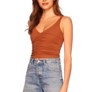 Susana Monaco Rust Brown Ruched Crop Tank Top XS